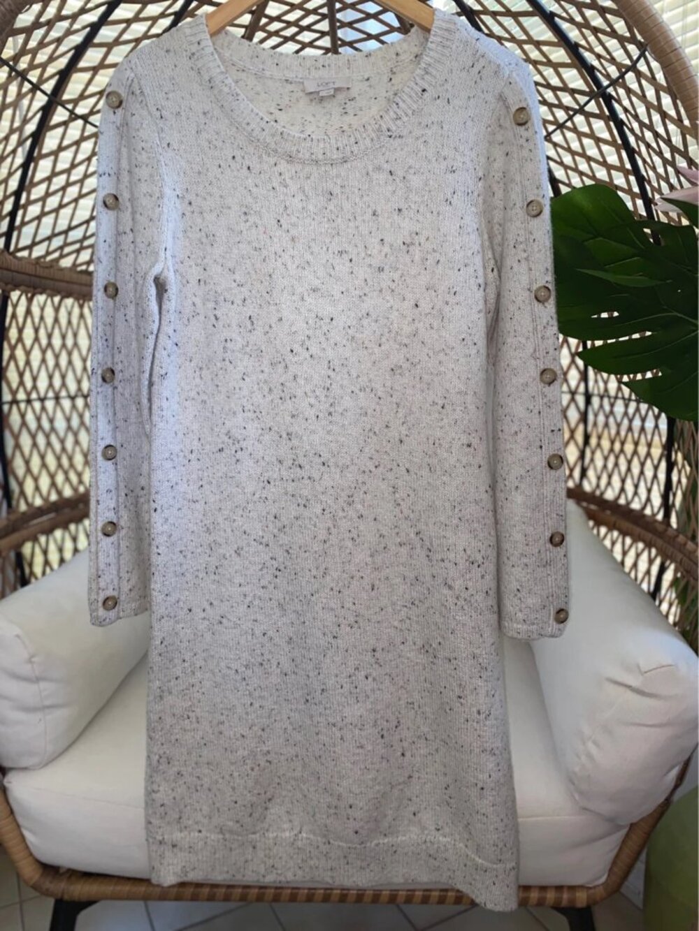 Ann Taylor LOFT Womens Speckled Button-Sleeve Sweater Dress Size Medium